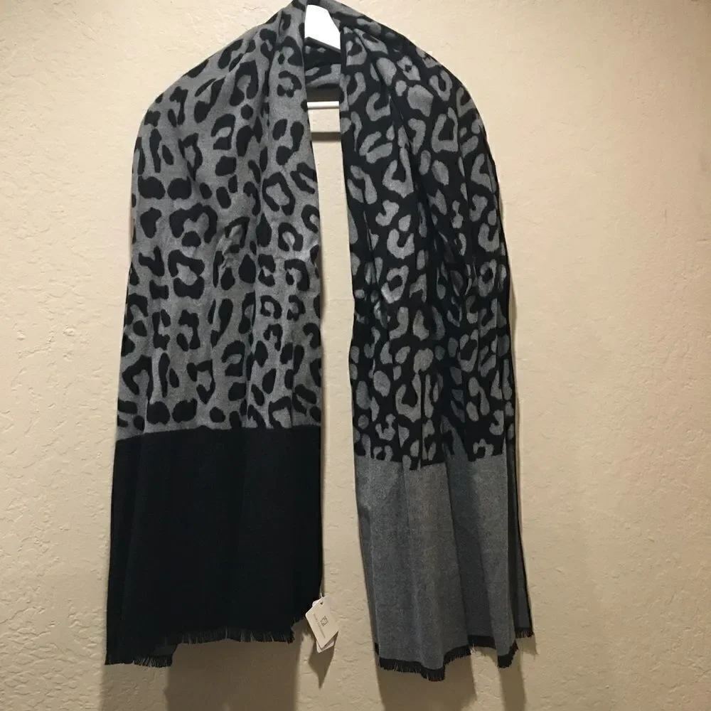 Black grayLeopard animal print scarf soft cozy New
